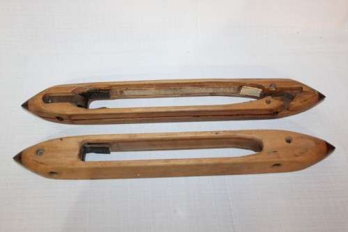Two awesome antique loom shuttles with solid brass tips in great condition - bid/shuttle