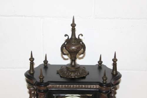 **RS17** A larger red marble & glass double-door pendulum mantle clock w/ a porcelain dial .