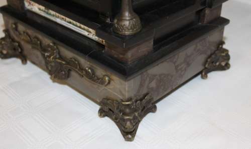 An exquisite tall "Bronze Lion" marble & glass panelled mantle clock w enamelled detailing - RS17CL