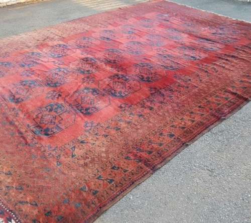 Superb HUGE antique Persian "Afghan" carpet (4.8m x 3.5m) with traditional Bokhara pattern & colours