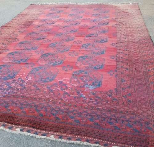Superb HUGE antique Persian "Afghan" carpet (4.8m x 3.5m) with traditional Bokhara pattern & colours