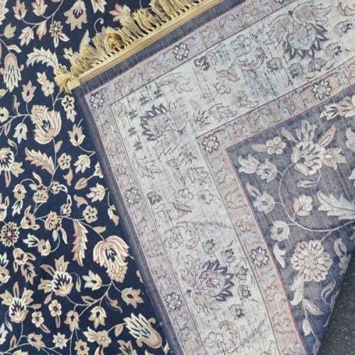 A superb Saudi made navy blue "silky" carpet with a stunning pattern in awesome condition