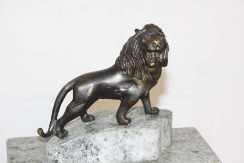 An incredible Italian grey granite & French black slate bronze Lion mantle clock