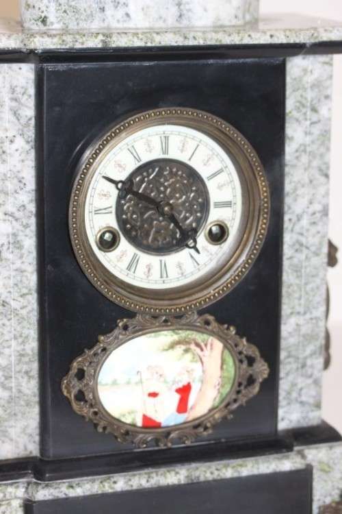 An incredible Italian grey granite & French black slate bronze Lion mantle clock