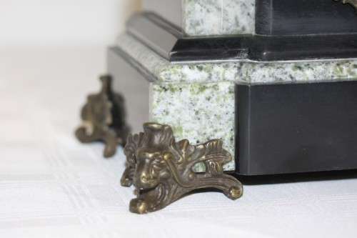 An incredible Italian grey granite & French black slate bronze Lion mantle clock