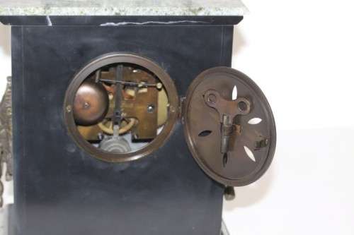 An incredible Italian grey granite & French black slate bronze Lion mantle clock
