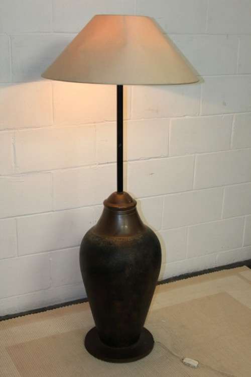 A truly stunning vintage copper floor lamp with a large shade in beautiful condition