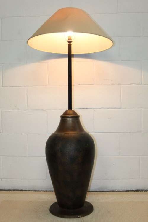 A truly stunning vintage copper floor lamp with a large shade in beautiful condition
