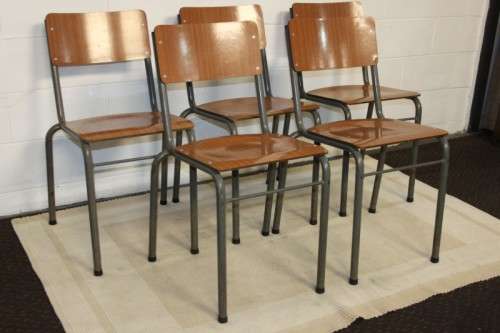 An awesome set of five retro metal and wood chairs - perfect to paint & decorate to suit your decor