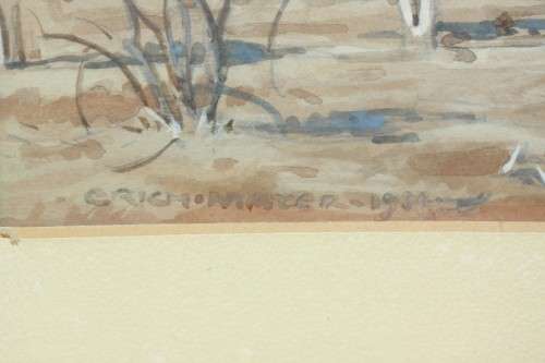 A superb original framed Erich Mayer (1876 to 1960) landscape watercolour painting titled "Bosveld"