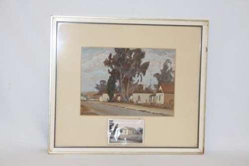 A beautiful original framed Erich Mayer (1876 to 1960) landscape watercolour painting titled "Huise"