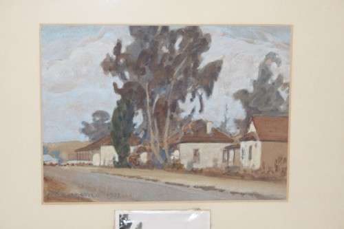 A beautiful original framed Erich Mayer (1876 to 1960) landscape watercolour painting titled "Huise"