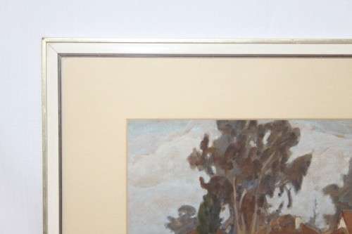A beautiful original framed Erich Mayer (1876 to 1960) landscape watercolour painting titled "Huise"