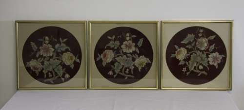 **RS17** A set of three exquisitely framed vintage embroidery floral panels in amazing condition