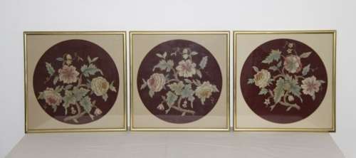 **RS17** A set of three exquisitely framed vintage embroidery floral panels in amazing condition