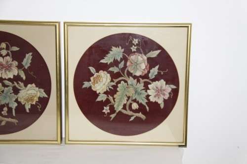 **RS17** A set of three exquisitely framed vintage embroidery floral panels in amazing condition