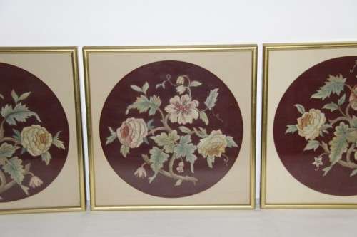 **RS17** A set of three exquisitely framed vintage embroidery floral panels in amazing condition