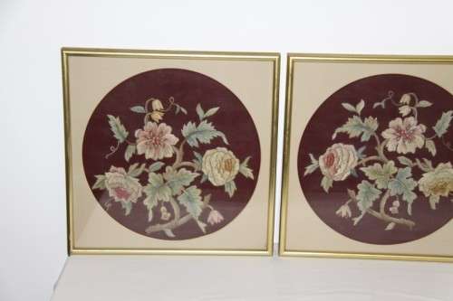 **RS17** A set of three exquisitely framed vintage embroidery floral panels in amazing condition