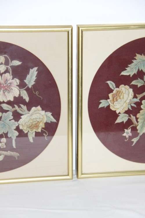 **RS17** A set of three exquisitely framed vintage embroidery floral panels in amazing condition