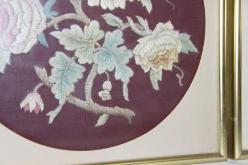 **RS17** A set of three exquisitely framed vintage embroidery floral panels in amazing condition