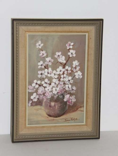 **RS17** An original framed oil on board painting of a vase of pink and white flowers by Johan Kotze