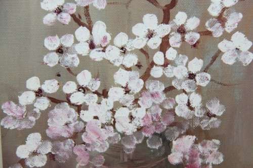 **RS17** An original framed oil on board painting of a vase of pink and white flowers by Johan Kotze