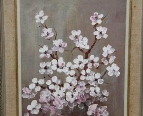 **RS17** An original framed oil on board painting of a vase of pink and white flowers by Johan Kotze