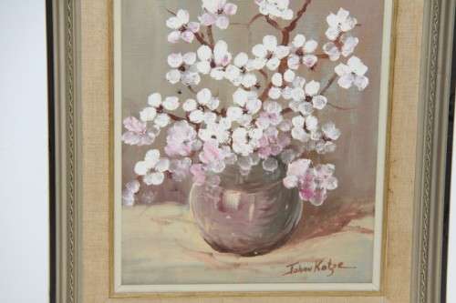 **RS17** An original framed oil on board painting of a vase of pink and white flowers by Johan Kotze