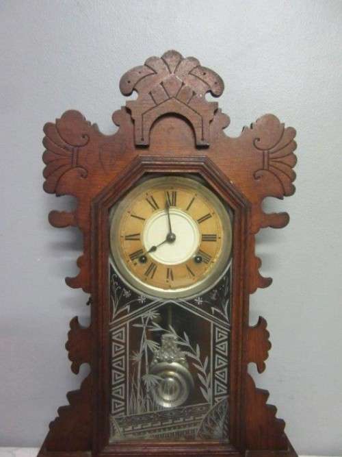 A spectacular & rare antique Ansonia "Gingerbread" shelf mantle clock w/ an etched glass door RS17CL