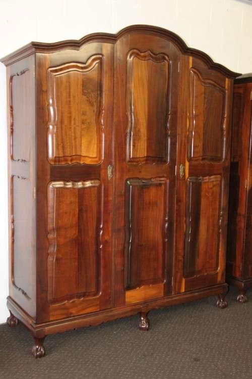 An exquisite gabled three-door solid Imbuia ball & claw wardrobe w/ a full length mirror - RS17Sale