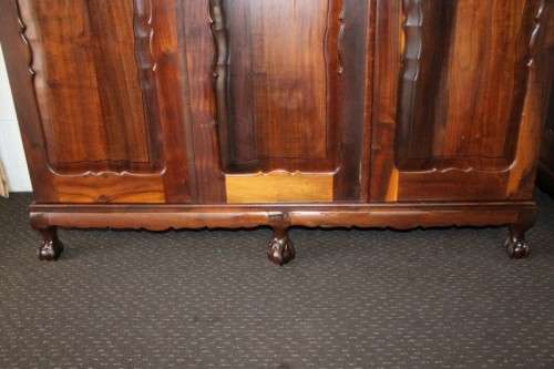 An exquisite gabled three-door solid Imbuia ball & claw wardrobe w/ a full length mirror - RS17Sale