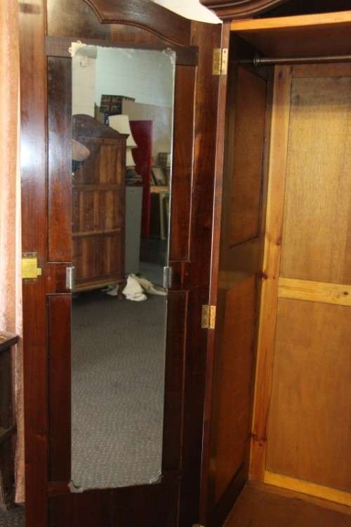 An exquisite gabled three-door solid Imbuia ball & claw wardrobe w/ a full length mirror - RS17Sale