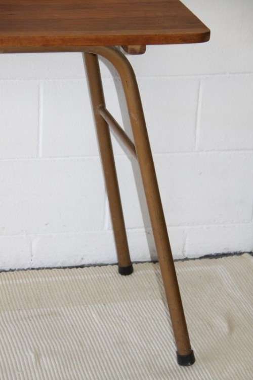 A superb vintage single drawer work bench/ table with a solid wooden top and sturdy metal legs