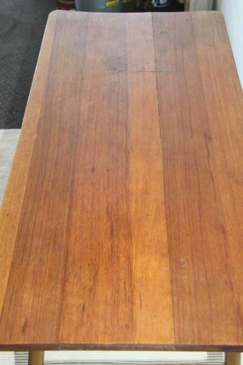 A superb vintage single drawer work bench/ table with a solid wooden top and sturdy metal legs