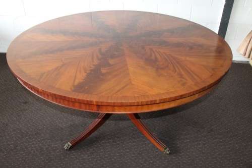A magnificent round Kingwood inlay/ finished dining table with solid brass lion feet caps - STUNNING