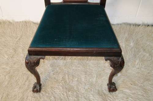 Magnificent antique ball & claw carved dining chair upholstered in a stunning teal fabric - RS17Sale