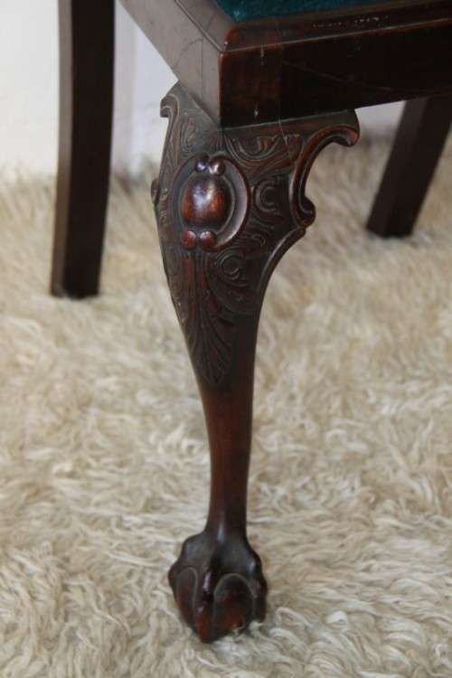 Magnificent antique ball & claw carved dining chair upholstered in a stunning teal fabric - RS17Sale