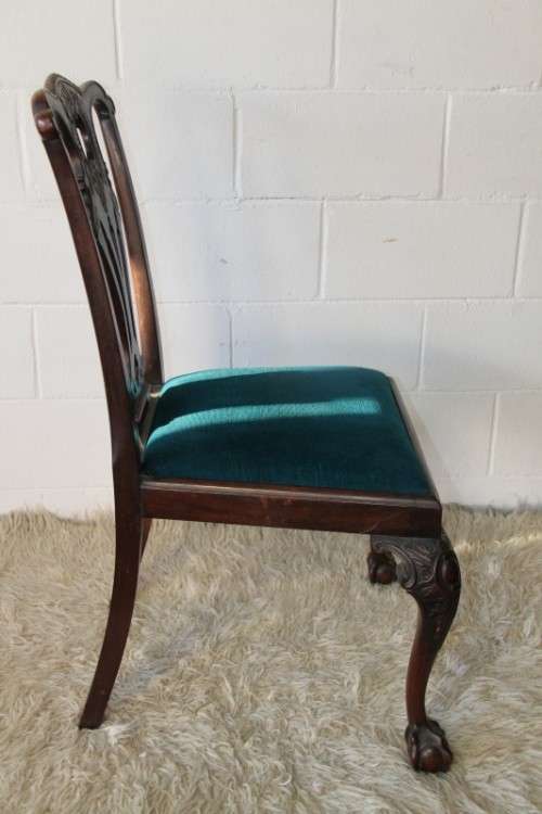 Magnificent antique ball & claw carved dining chair upholstered in a stunning teal fabric - RS17Sale