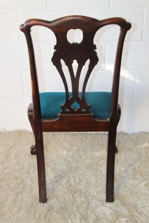 Magnificent antique ball & claw carved dining chair upholstered in a stunning teal fabric - RS17Sale