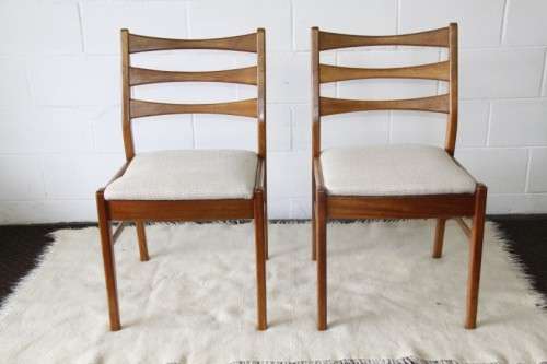 Two awesome "ladder back" dining chairs w upholstered seats, perfect for extra seating - price/chair