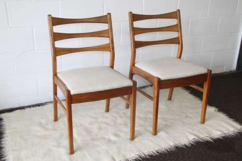 Two awesome "ladder back" dining chairs w upholstered seats, perfect for extra seating - price/chair