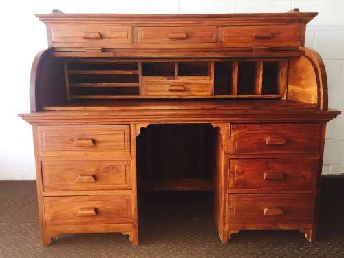 A stunning (large) Indonesian teak roll top writing bureau with loads of drawer space - WOW!