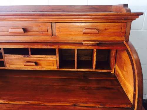 A stunning (large) Indonesian teak roll top writing bureau with loads of drawer space - WOW!