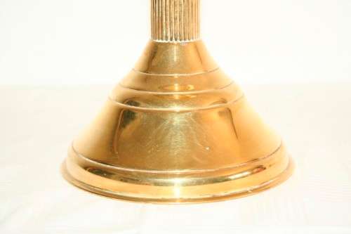 A magnificent tall antique solid brass "double-wick" paraffin lamp w/ snuffer & frosted glass shade