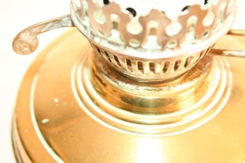 A magnificent tall antique solid brass "double-wick" paraffin lamp w/ snuffer & frosted glass shade