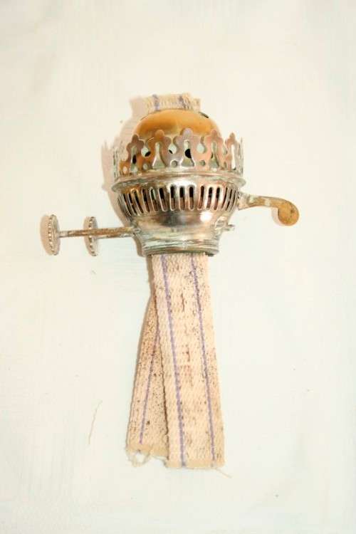 A magnificent tall antique solid brass "double-wick" paraffin lamp w/ snuffer & frosted glass shade