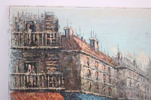 A striking oil on board signed painting of a French street scene - amazing, vibrant art