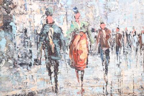 A striking oil on board signed painting of a French street scene - amazing, vibrant art