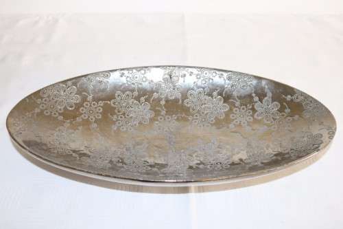 An lovely silver coloured porcelain tray/ cake plate with ornate detailing on it - RS17Sale