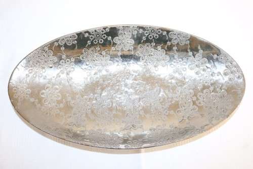 An lovely silver coloured porcelain tray/ cake plate with ornate detailing on it - RS17Sale